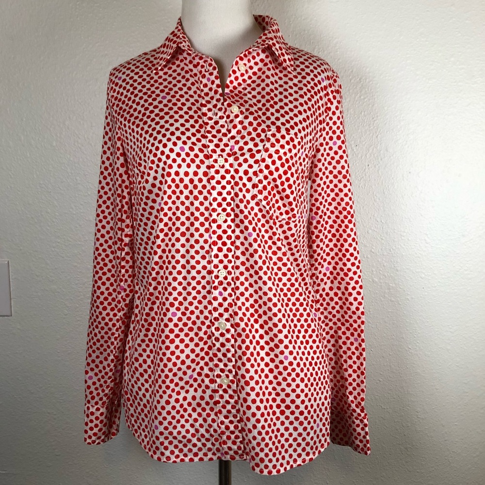 Gap red pink polka dot button down shirt XS